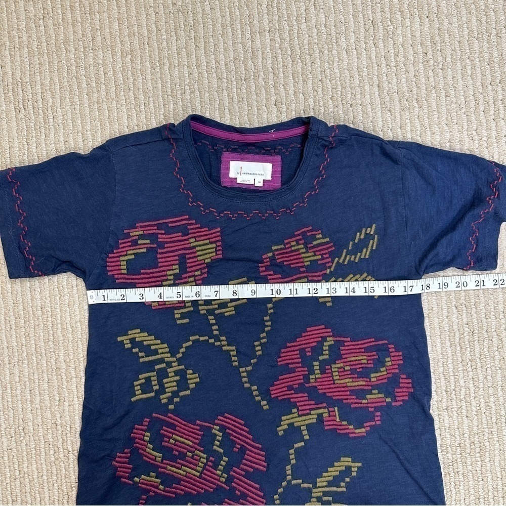 by Anthropologie Alice Embroidered Crew Neck Cotton Short Sleeve Top Size XS - Picture 11 of 12